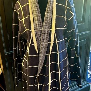 Navy and White Grid Pattern Cardigan
